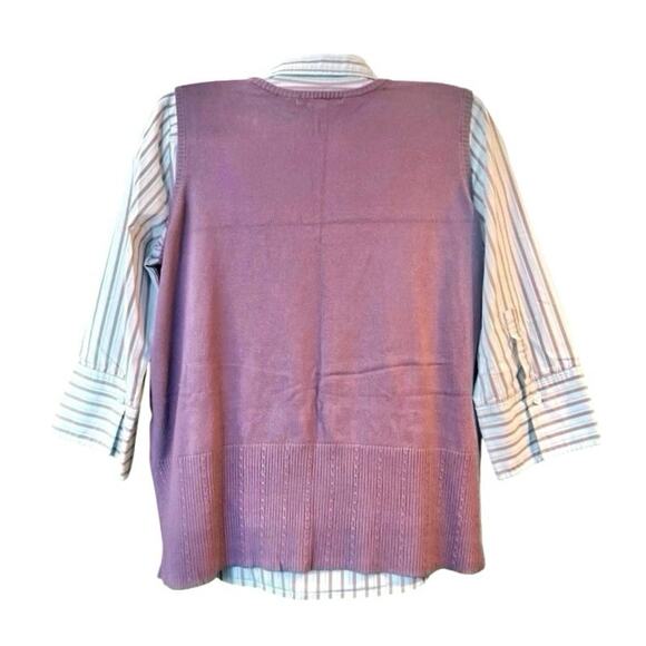 Merona Women's Striped 3/4 Sleeve Button-Up SZ 18W & Purple Sweater Vest SZ XXL - Picture 2 of 8